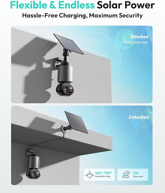 BOTSLAB Security Cameras Wireless Outdoor, 2 Cam-Kit, 4K Color Night Vision, Solar Cameras for Home Security with 360° PT,No Monthly Fee,32GB Local Storage Base Station,Auto Tracking,Easy Installation