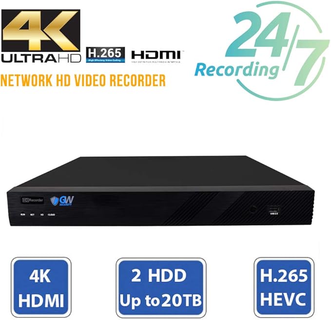 GW Security 16 Channel 4K 8MP Network NVR HD 5MP IP Security Camera System with 16 x 1920P Outdoor 2.8-12 mm 4X Optical Motorized Zoom PoE Bullet Cameras and Pre-installed 4TB HDD