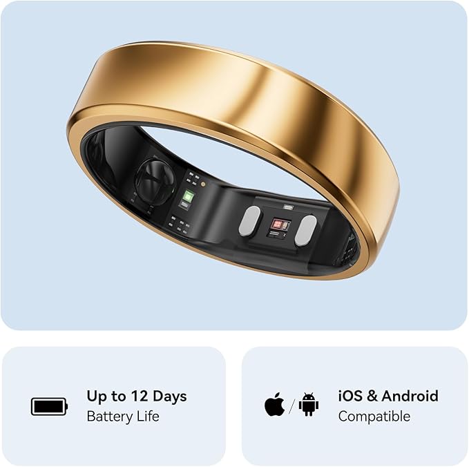 RingConn Gen 2, World’s First Smart Ring with Sleep Apnea Monitoring, No APP Subscription, 12-Day Battery Life, Stress/Heart Rate/Women's Health Tracker, Android & iOS Compatible (Rose Gold, Size 13)