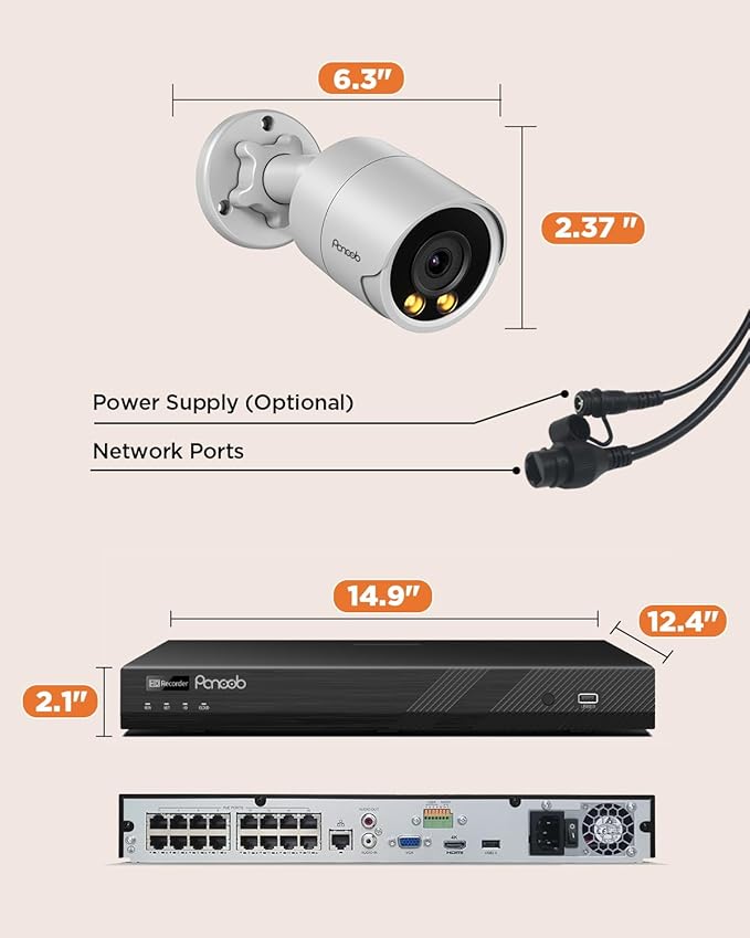 16 Channel Security Camera System 4K for Commercial,4K 16CH PoE NVR 4TB HDD,16x 8MP Wired Outdoor IP Cameras,Smart Color Night Vision,AI Human Vehicle Detection,Built-in microphone,PB38F1616-8M