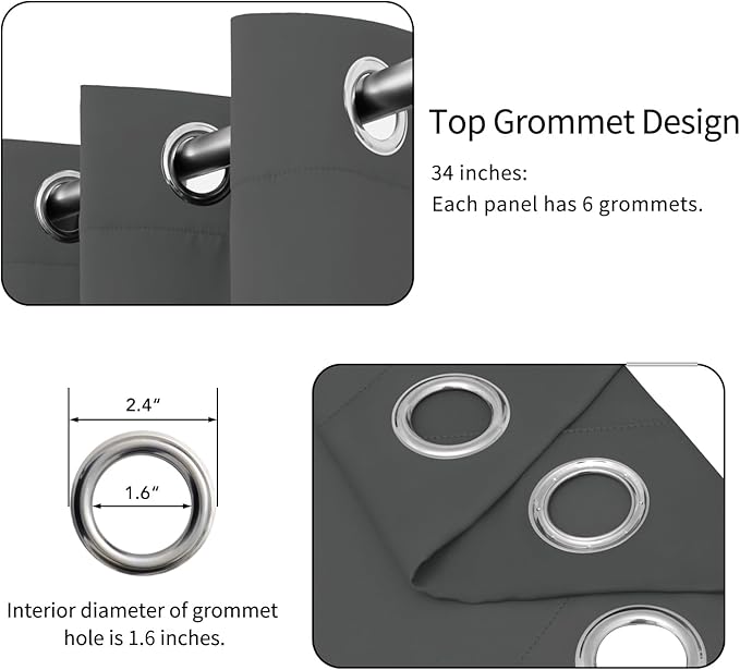 Easy-Going Blackout Curtains for Bedroom, Solid Thermal Insulated Grommet and Noise Reduction Window Drapes, Room Darkening Curtains for Living Room, 2 Panels (34x84 in, Gray)