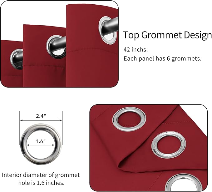 Easy-Going Blackout Curtains for Bedroom, Solid Thermal Insulated Grommet and Noise Reduction Window Drapes, Room Darkening Curtains for Living Room, 2 Panels(42x63 in, Christmas Red)