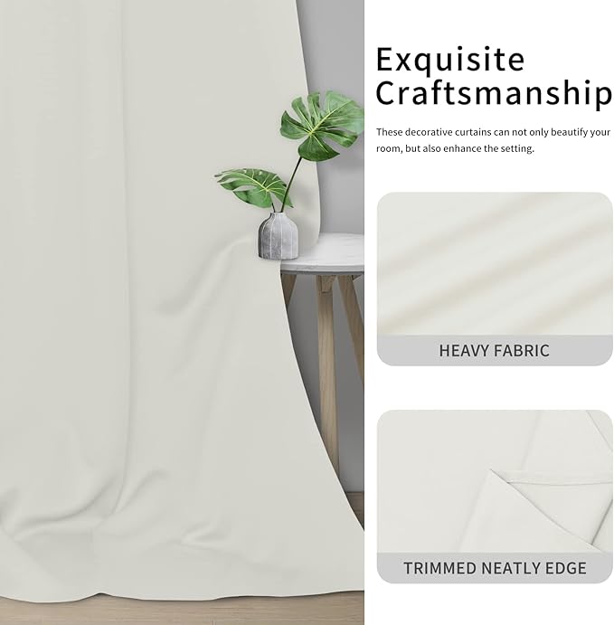 Easy-Going Blackout Curtains for Bedroom, Solid Thermal Insulated Grommet and Noise Reduction Window Drapes, Room Darkening Curtains for Living Room, 2 Panels (42x95 in, Ivory)