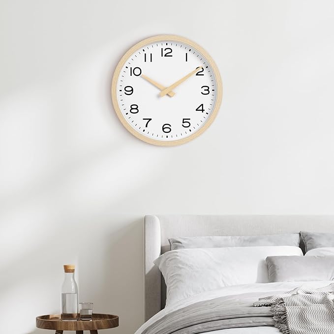 AKCISOT Wall Clock 14 Inch,Boho Large Wall Clocks Battery Operated Non Ticking,Big Silent Modern Clock Decorative for Living Room,Bedroom,Office,Home(Wood Grain)