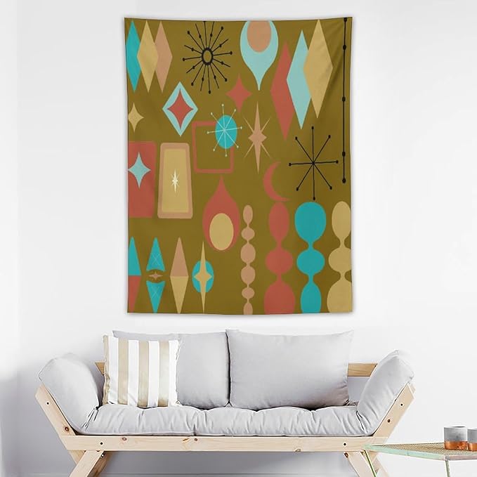 ICMOLYYENLO Boho Medieval Cat Tapestry, Abstract Atomic Starburst Geometric Aesthetic Art Wall Hanging For Bedroom Living Room Dormitory 30x40 Inches