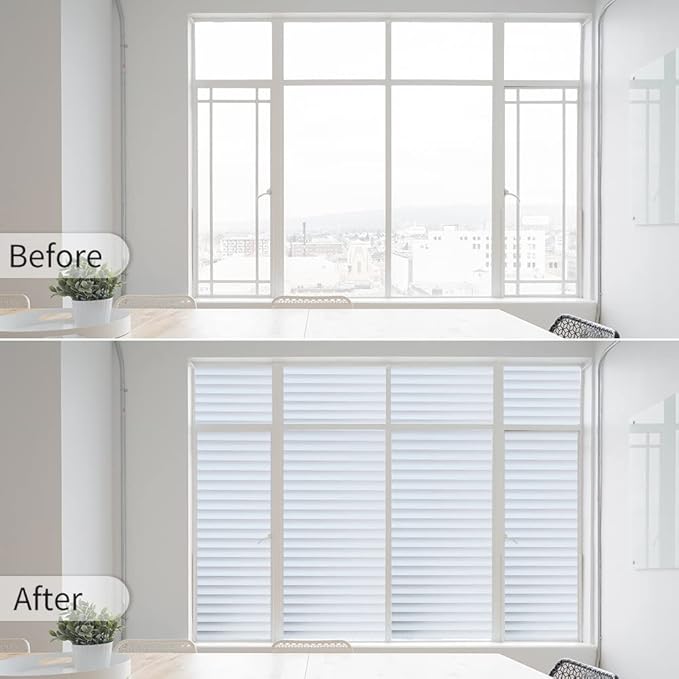 Window Privacy Film with Installation Tools, Blinds Pattern, Static Cling, Anti UV, Heat Control, Ideal for Home Shower Office Glass Door (Blinds Pattern, 17.5X118.1Inch)