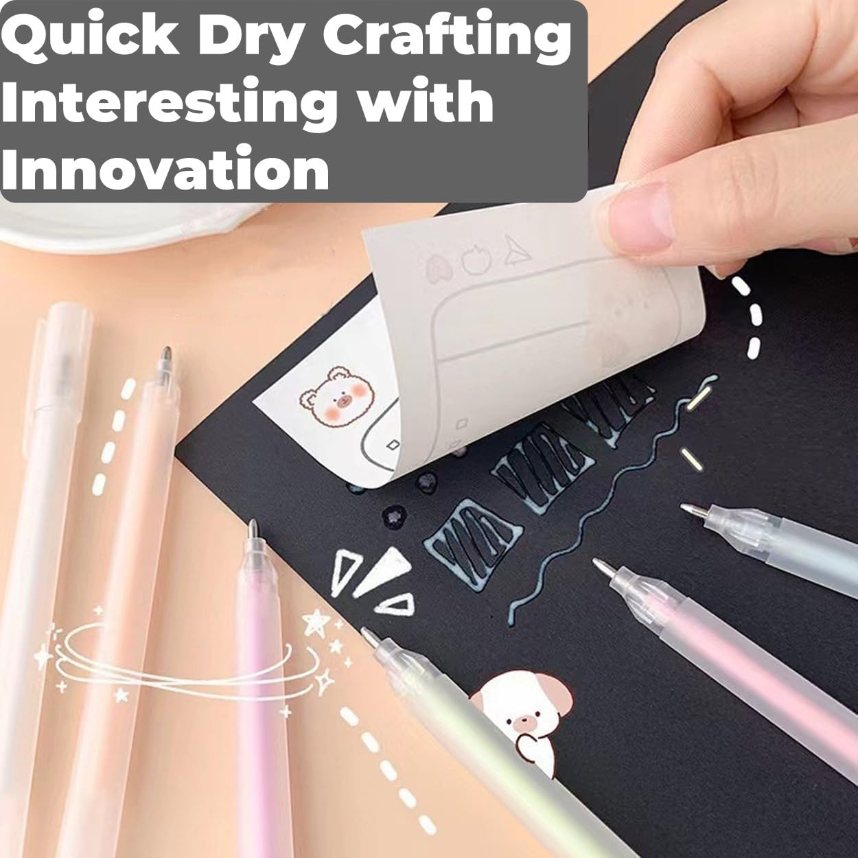 Scrapbook Quick Dry Glue Pen 12PCS Set, Crafting Fabric Pen Liquid Glue Pen for Papercrafts, Handmade Stationery, DIY Foil-Stamping, Back to School Supply, Year 6+ (12PCS Set-Forsted Holder Type)