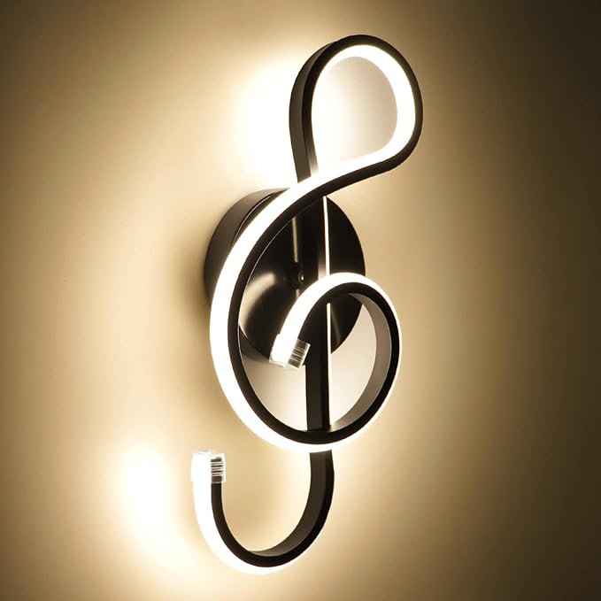 XEYOU 22W Modern Wall Sconce Lighting Indoor LED Creative Wall Light Fixture Music Symbol Art Decoration Wall Lamp for Living Room Bedroom Stair Corridor, Black 3000K