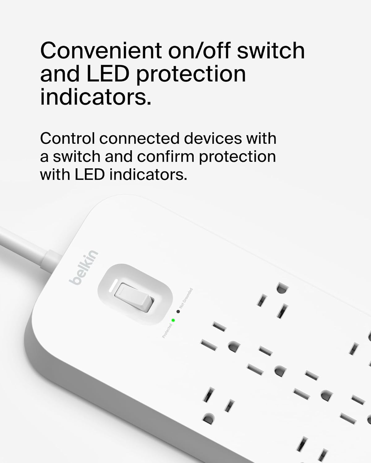 Belkin 12-Outlet Surge Protector Power Strip w/ 12 AC Outlets, 2 USB-A Ports and 1 USB-C Port, 6ft Cable, UL-listed w/ Overload & Overvoltage Protection + On/Off Switch - 3,480 Joules of Protection