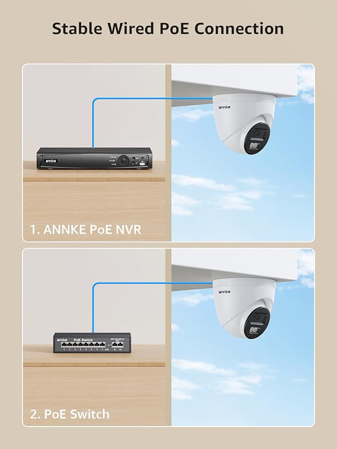 ANNKE C800 4Pcs Ultra HD 4K PoE Security Cameras with AI Human/Vehicle Detection, 8MP Turret IP Camera with Audio, Spotlight Color Night Vision, H.265+, IP67 Weatherproof, Support 512GB Micro SD