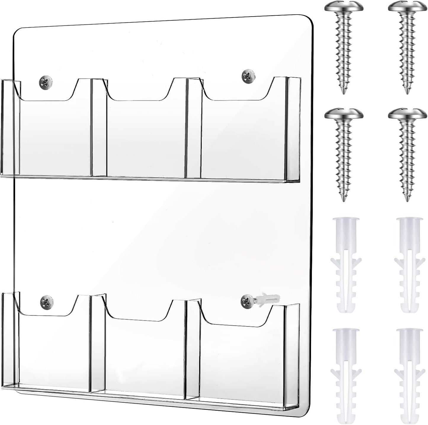 Eersida Acrylic Brochure Pamphlet Holder Brochure Display Stand Business Tri Fold Multi Slot Holder Rack Wall Mount Clear Pocket Space Saver for Flyer Literature Menu Advertise(6 Pockets)