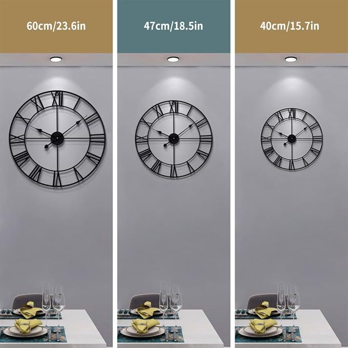 Large Wall Clocks for Living Room Decor, 16 Inch Round Black Metal Silent Non Ticking Battery Operated Jumbo Numerals Modern Vintage Decorative Clock Wall for Bedroom,Kitchen,Office,Farmhouse