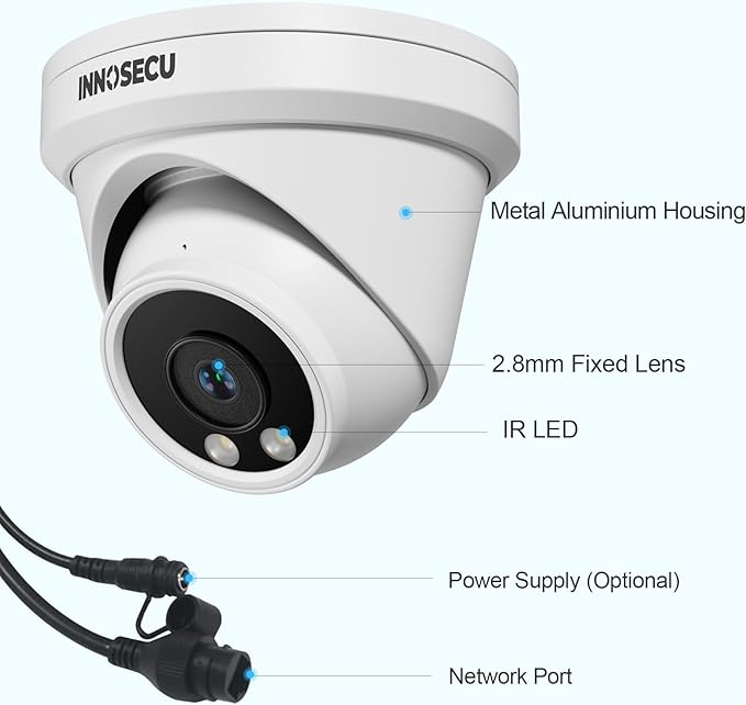 UltraHD 8MP PoE Camera, Turret Wired IP Security Camera Outdoor Indoor, Built-in Mic/Audio, 2.8mm Wide Angle 110°, Human/Vehicle Detection, Fully Works NVR, IND8BR97A (White)
