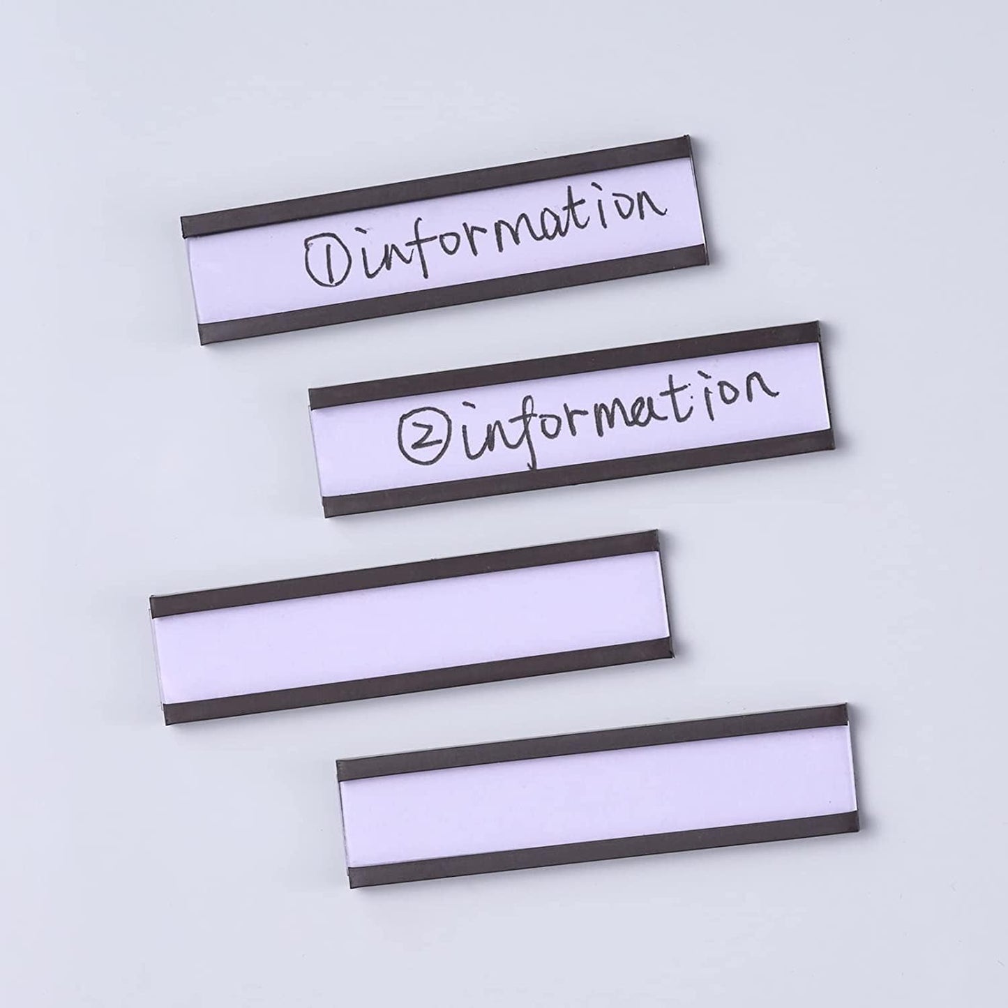 50 Pack C-Channel Magnetic Label Holders (1″ x 3″) with Paper Inserts & Clear Covers – Durable Magnetic Shelf & File Cabinet Labels for Metal Surfaces