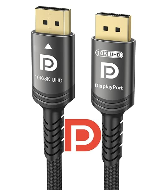 10K 8K DisplayPort 2.1 Cable 54Gbps 10 FT, Certified DP to DP Cord 4K 240Hz 165Hz 144Hz 120Hz 10K 8K 120Hz Nylon Braided UHBR HDCP2.3 FreeSync G-Sync RTX5090 Gaming Monitor PC Projector