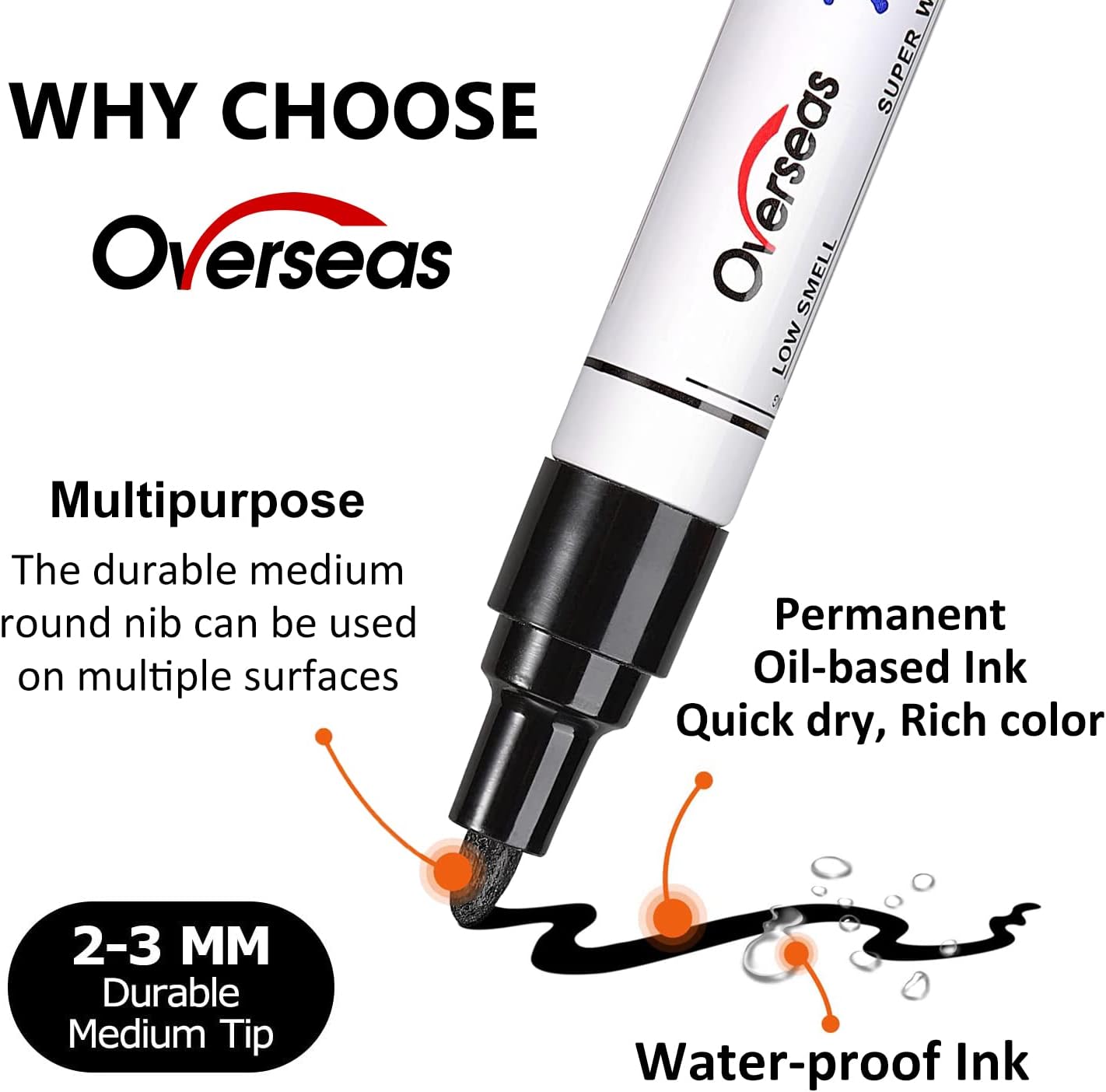 Overseas Permanent Paint Markers Pens - 3 Pack Green Oil Based Paint Pens, Medium Tip, Quick Drying and Waterproof Marker Pen for Metal, Rock, Wood, Fabric, Plastic, Canvas, Mugs, Stone, Glass