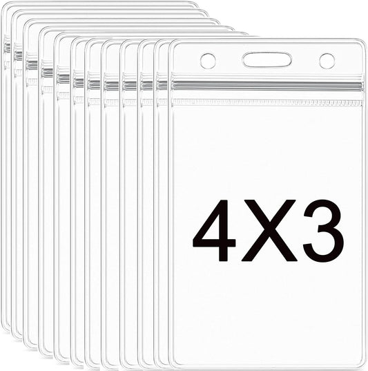 AMUU 12 Pack Vertical Clear Badge Holders Large 4x3 Name Badge Holders Plastic Large Card Protector (Fits 4x3 Nametag Inserts)