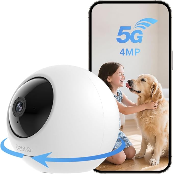 Noorio 2K Indoor Security Camera with 5GHz WiFi - 360° Pan Tilt Pet Camera for Dogs & Cats, Dog Monitor with Speaker, No Subscription Needed, Alexa Compatible, Motion Tracking, Night Vision-Model T110