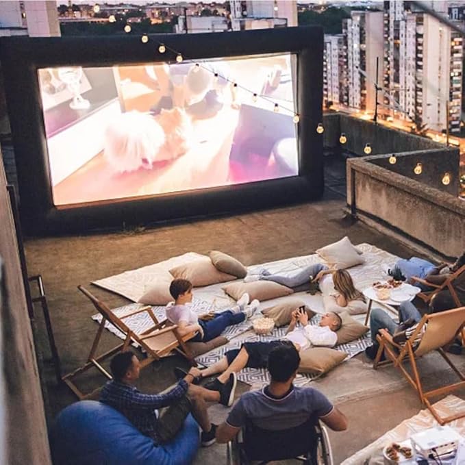 Inflatable Movie Screen Outdoor, 20FT Blow Up Projector Screen for Outside with Air Blower and Carry Bag, Support Front & Rear Projection Easy Set Up for Backyard Movie Night Pool Party