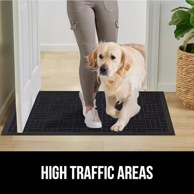 GORILLA GRIP 100% Waterproof All-Season WeatherMax Doormat, 34x58, US Designed Natural Rubber, Stain and Fade Resistant, Low Profile Indoor Outdoor Door Mats, Easy Clean Patio Mat, Midnight Maze