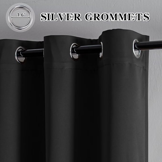 Blackout Curtains 90 Inch Length for Bedroom, Thermal Insulated Blackout Curtains 2 Panels Set, Solid Grommet Privacy Room Darkening Drapes for Living Room Windows(W52 x L90, Dark Grey)
