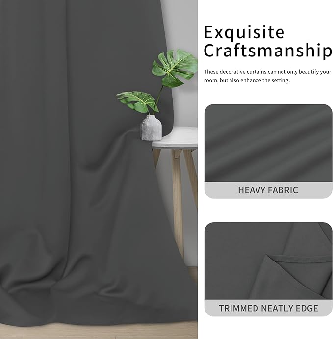 Easy-Going Blackout Door Curtains for Bedroom, Solid Thermal Insulated Grommet and Noise Reduction Window Drapes, Room Darkening Curtains for Living Room, 1 Panel (100x96 in, Gray)
