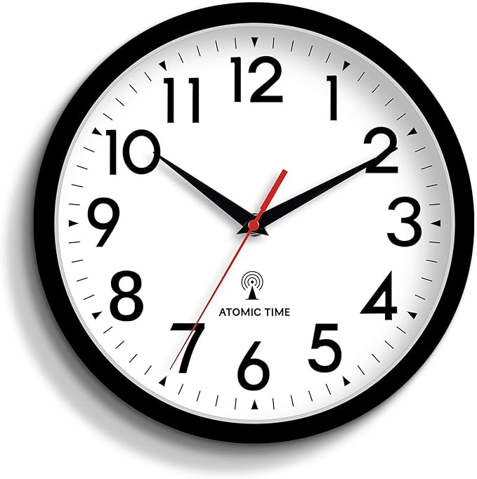 Atomic Wall Clock Analog 14 Inch Battery Operated Modern Decorative for Living Room Kitchen Office Bedroom Bathroom(Black)