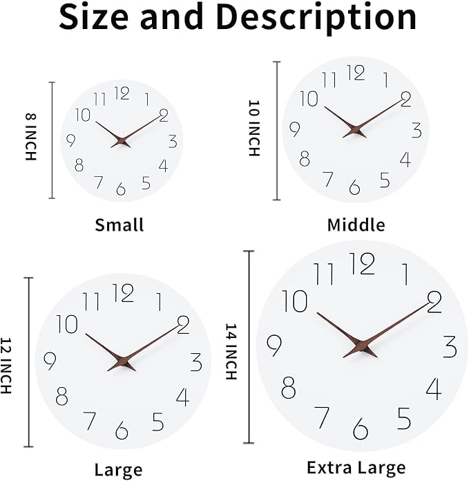 Mosewa Wall Clock 10 Inch Silent Non Ticking Wood Battery Operated Wooden White Modern Office Simple Minimalist Decorative for Kitchen Home Bathroom Living Room