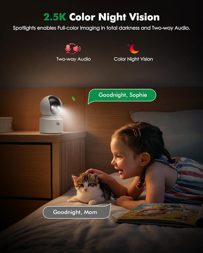 2.5K 4MP Pan/Tilt Security Camera Indoor with 6000mAh Battery, 5G&2.4G WiFi Camera for Home Security/Baby Monitor/Pet Wireless Surveillance Cam, Color Night Vision, AI Motion Detection, 2-Way Audio