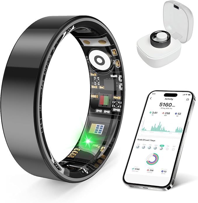Smart Health Ring, Featuring Stress and Sleep Monitoring Functions, Compatible with iOS and Android, Waterproof Fitness Tracker for Women & Men, No Subscription Fee. (Black, 10)