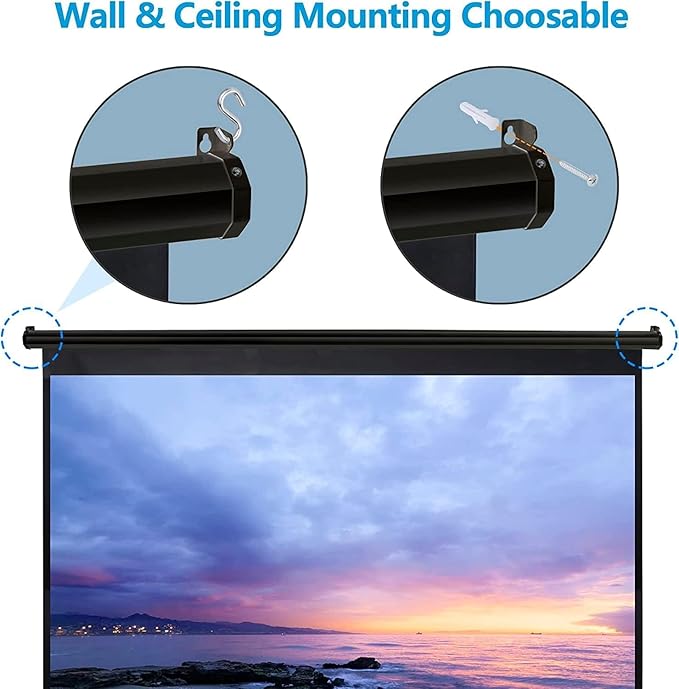 Projector Screen 100 Inch 16:9 HD Portable Manual Pull Down Projector Screen, Wall Ceiling Mounted Retractable Widescreen for Home Theater Cinema Office Movie TV Game, Black