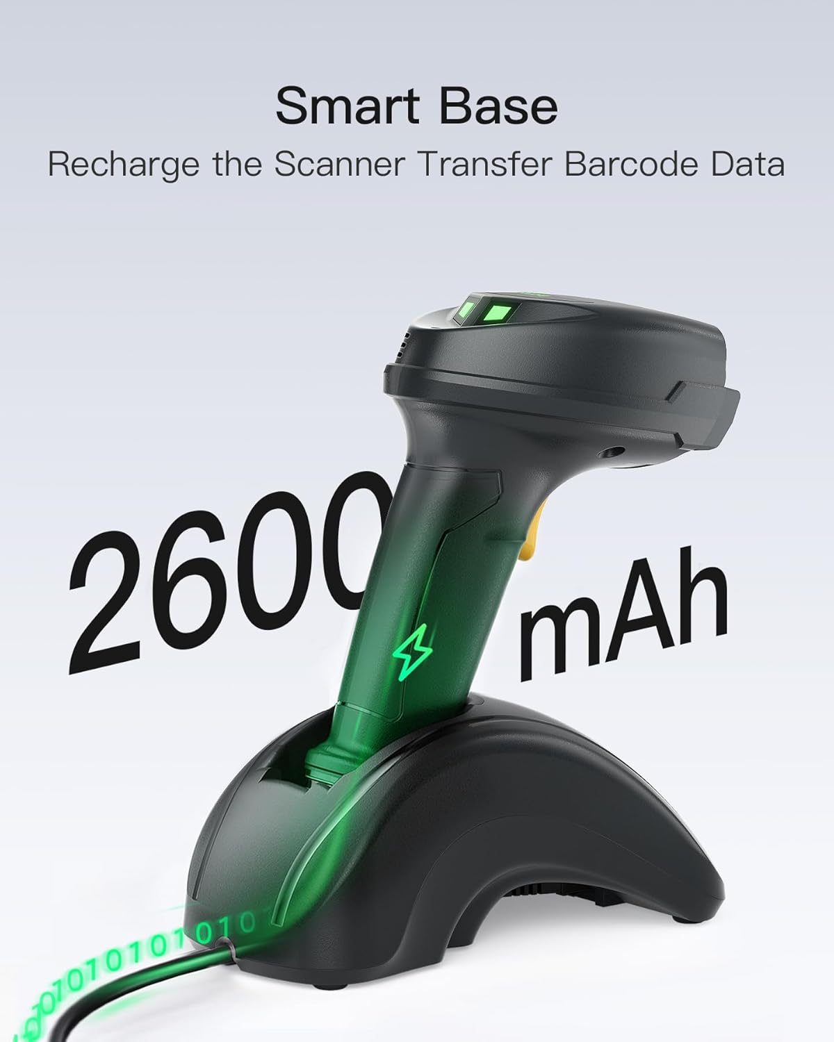 Inateck Wireless Barcode Scanner, 1D/2D QR Code Scanner with Smart Base, Bluetooth/2.4G/USB 3-in-1 Connectivity, Compatible with Windows/iOS/Android/Mac/Linux for Retail/Warehouse/Logistics