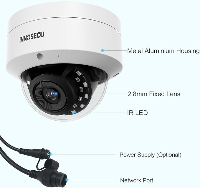 4MP IP PoE Camera, Vandal-Proof Dome Security Surveillance Camera, 2.8mm Lens 110° View, Built-in Mic, IP67, Night Vision 100ft, Human/Vehicle Detection, No PT Supported. IND4FR54A
