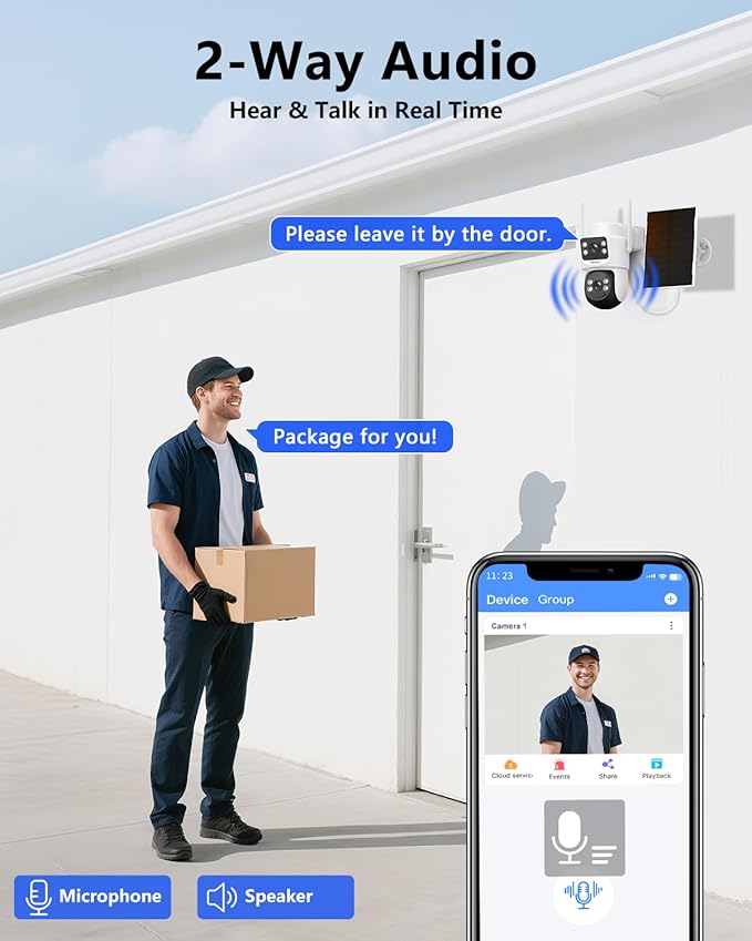WEILAILIFE 【Auto Tracking & 2-Way Audio】 Security Cameras Wireless Outdoor, WiFi Home Video Surveillance Systems, Solar Powered PTZ Security Camera System DVR Kits