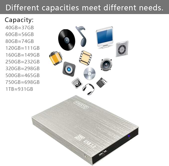 2.5'' HDD 500GB Ultra Slim Portable External Hard Drive USB3.0 Storage for Xbox One Console, PC, Laptop, MacBook (Silver)