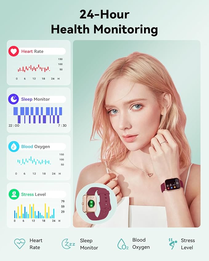 Smart Watches for Women/Men, Smart Watch for Android Phones and iPhone Compatible, Alexa Built-in, 1.8" Fitness Watches for Women, IP68 Waterproof/Bluetooth Call, Heart Rate/Sleep Monitor, Red