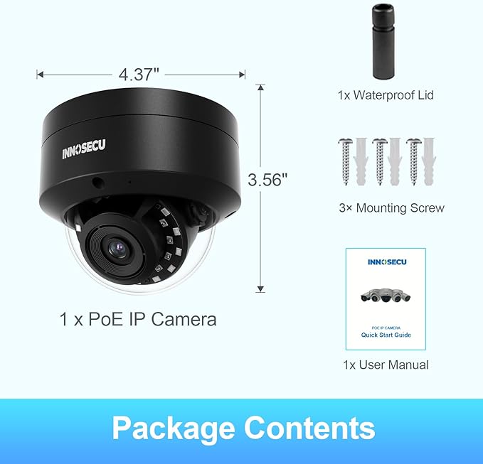5MP IP PoE Camera, Outdoor Vandal-Proof IK10 Security Dome Camera, Built-in Mic, 2.8mm Lens Wide Angle 110°, Night Vision 100ft, Human&Vehicle Detection, No PT Supported, IND5GR54A-B (Black)