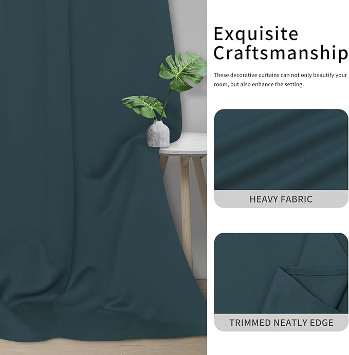 Easy-Going Blackout Curtains for Bedroom, Solid Thermal Insulated Grommet and Noise Reduction Window Drapes, Room Darkening Curtains for Living Room, 2 Panels (34x63 in, Bluestone)
