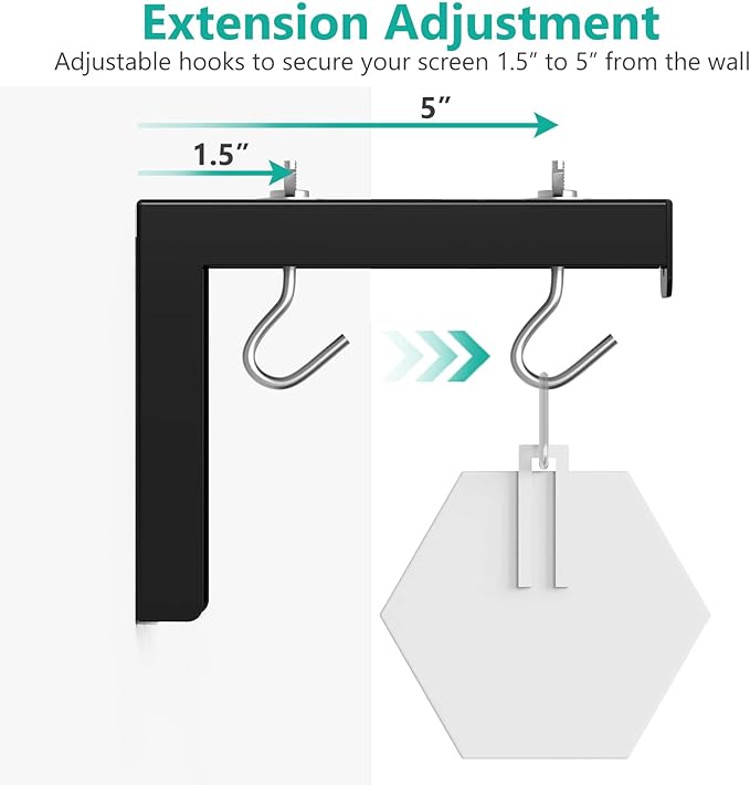 WALI Universal Projector Screen Ceiling Mount, Wall Hanging Mount L-Brackets, 6 inch Adjustable Extension with Hook Kit, Perfect Projector Screen Placement Hold up to 66 lbs (PSM001-B), Black