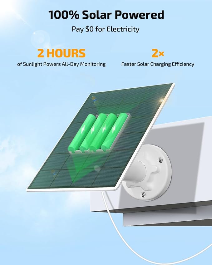 《100% Solar Powered & 2-Way Audio》Outdoor Wireless PTZ Camera System, 4MP Solar Powered Battery Cameras Systems, Home Video Surveillance DVR Kits with PIR Motion Detection