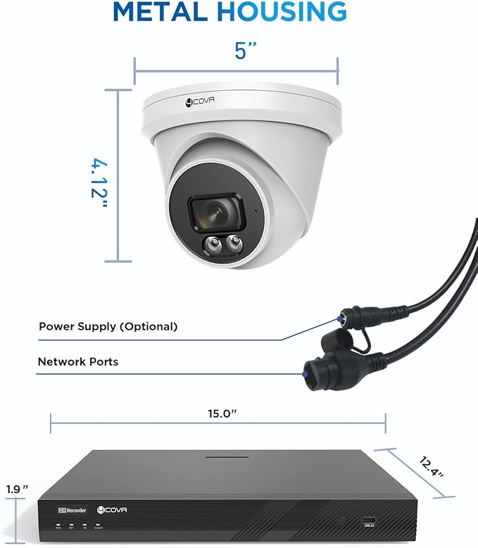 4COVR 16 Channel Security Camera System PoE, 16x 5MP 2.8mm Wide Angle Lens IP67 Dome Commercial IP Camera, 16CH UHD 4TB NVR Surveillance for Business, AI Smart Detection, 24/7 Recording, LY97SA5M1616