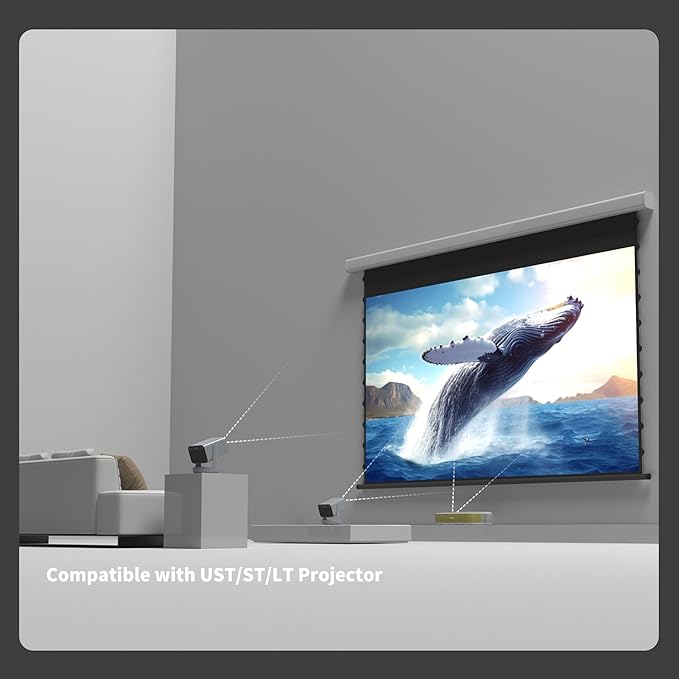 QuadraArc Motorized Drop Down Projector Screen 16:9 Gray Fabric, Wall & Ceiling Mount, Electric Pull Down Screen with Remote Control, Compatible with All Projectors 72"