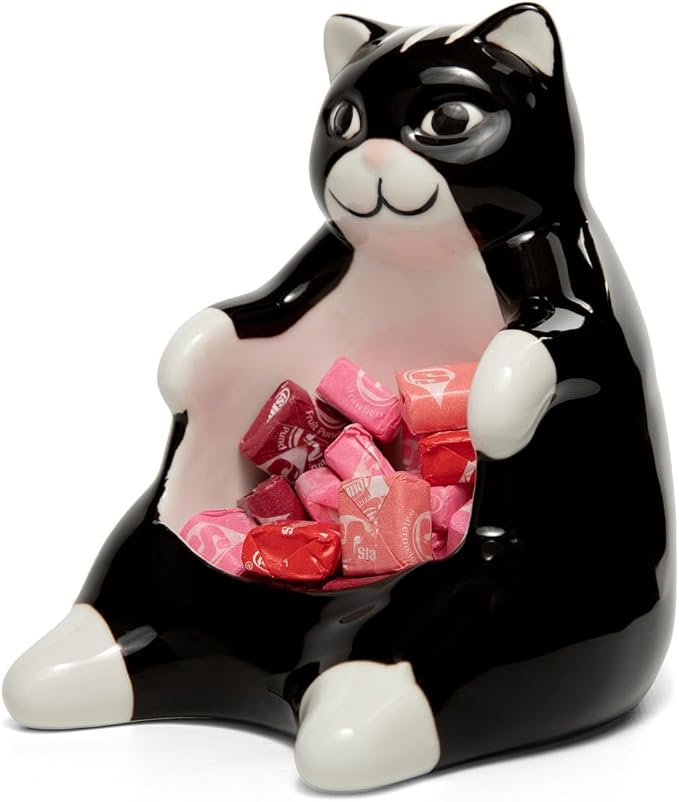Ceramic Lazy Black Cat Home decor - Can be used as a candy dish, decorative bowl, tealight candle holder and jewelry tray | Unique Birthday gifts for Women, Mom, Grandma, Cat lover, Friend, Coworker