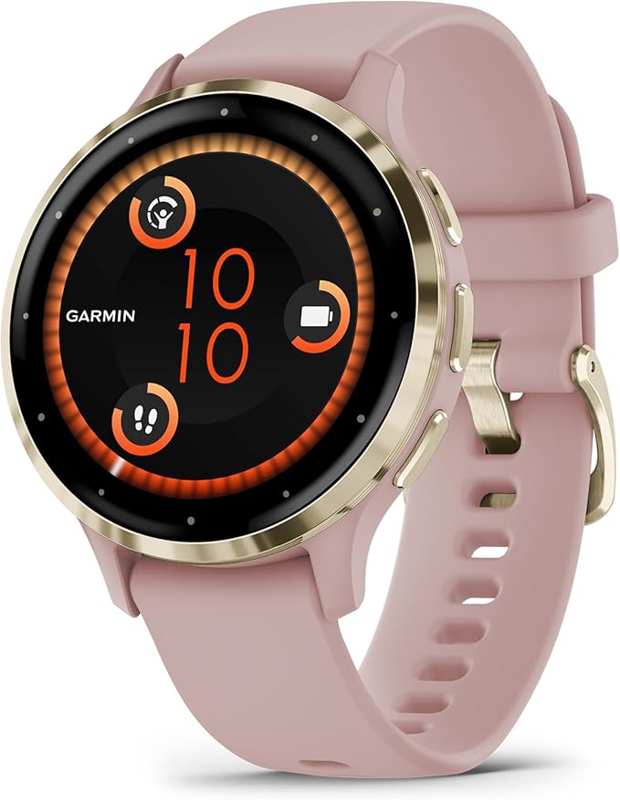 Garmin Venu 3S Running GPS Smartwatch with AMOLED Display, Advanced Health, Fitness Features, Up to 14 Day Battery Life with Signature Power Bundle | Soft Gold with Dust Rose Silicone Band