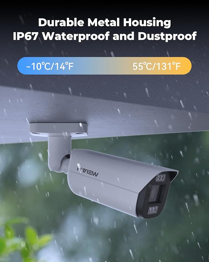 H.VIEW 8 Channels 4K Home Security Camera System, 4TB HDD Preinstalled, 8 PCS Outdoor 8MP POE Security Camera, Trigger Color Night Vision, Two-Way Audio, Human Body Detection, Smart Dual Illumination