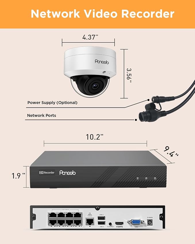 PoE Security Camera System, 6X Wired 5MP IK10 Vandal-Proof PoE Dome Cameras Outdoor with Person Detection, 100ft IR Night Vision, Remote Access, 4K 8 Channel NVR 2TB HDD, PD54A0608-5M2