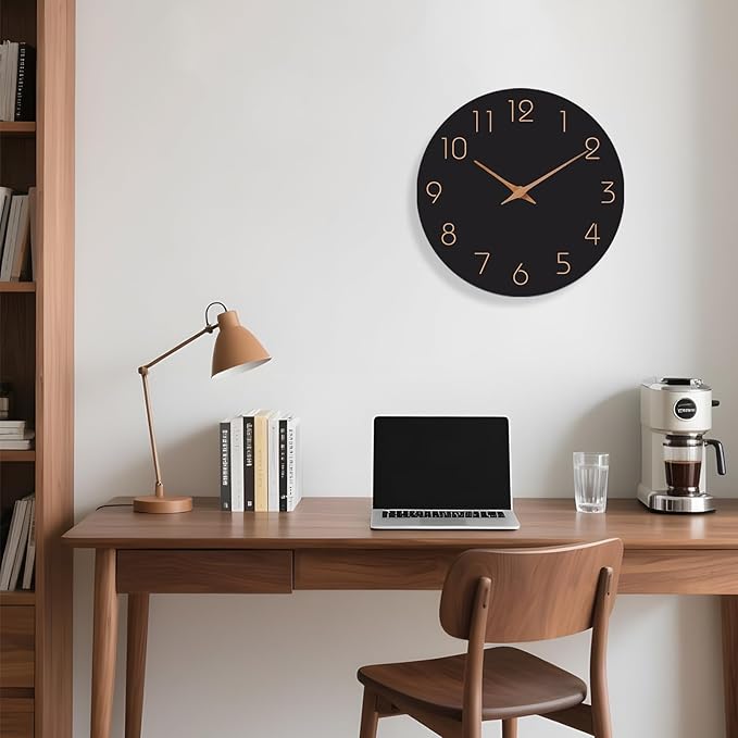 Mosewa Large Wall Clock 16 Inch Black Battery Operated Silent Non Ticking Simple Minimalist Rose Gold Numbers Clock Decorative for Bedroom Living Room Kitchen Home Office