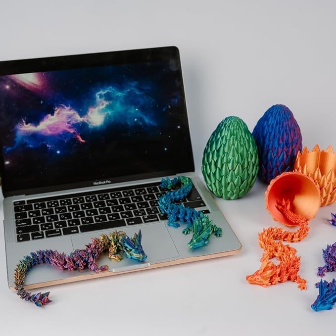 POIVOCF3D Printed 12” Articulated Crystal Dragon Inside 5.1” Egg – Fantasy Collectible, Fidget Toy & Stocking Easter Basket Stuffers for Home & Office Decor (Laser Blue)