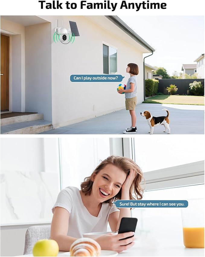 《100% Solar Powered & PIR Motion Detection》Outdoor Wireless PTZ Camera System, 4MP Solar Powered Battery Cameras Systems, Home Video Surveillance DVR Kits with 2-Way Audio