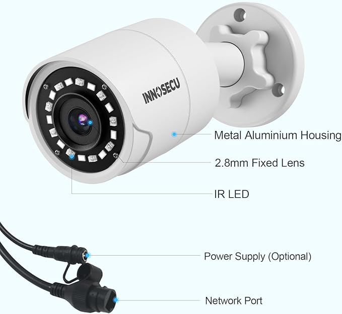 8MP AI PoE Camera, Bullet IP Security Camera Outdoor IP67, Face Detection, Human/Vehicle Detection, Night Vision up to 100ft, 2.8mm Lens Wide Angle 110°, Built-in Mic/Audio, INB8BR38F (White)